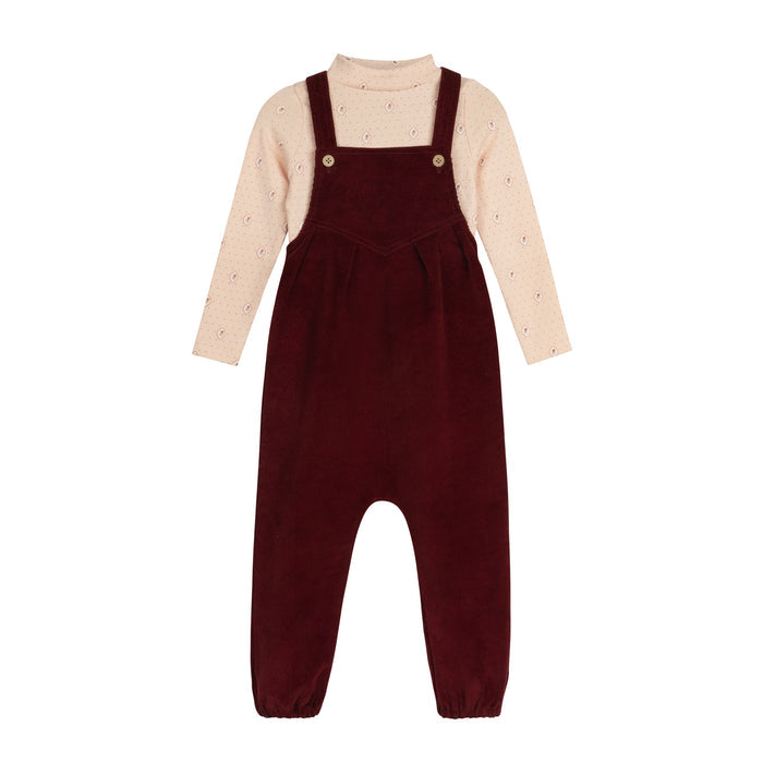 Girls Overalls – Pink – Floral Dot