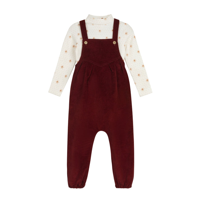 Girls Overalls – Pink – Floral Dot