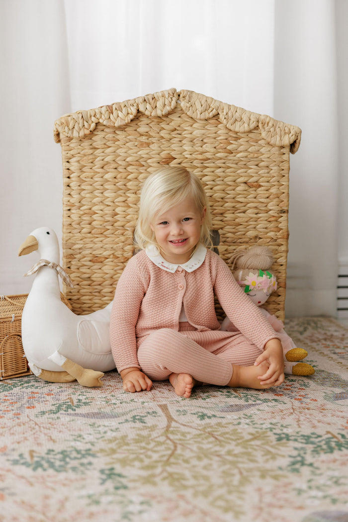 Girls Overalls – Pink – Floral Star Knit