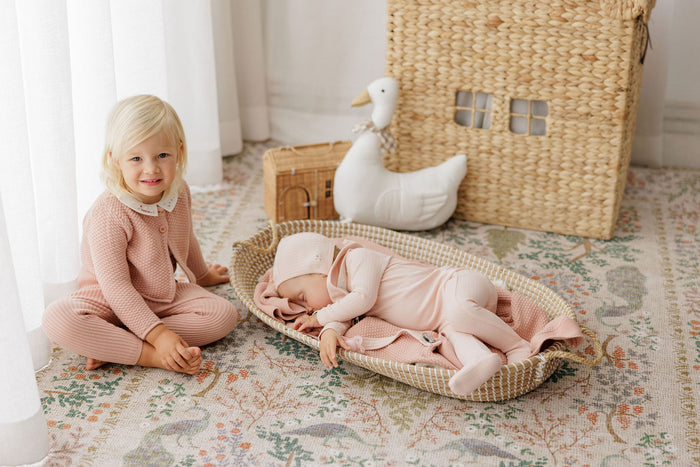 Girls Overalls – Pink – Floral Star Knit
