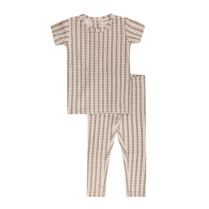 Girls Pajamas – Ivory Pink – Linear Leaf