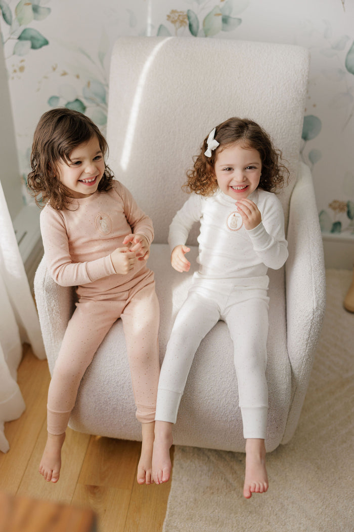 Girls Pajamas – Ivory Pink – Speckled Bunny