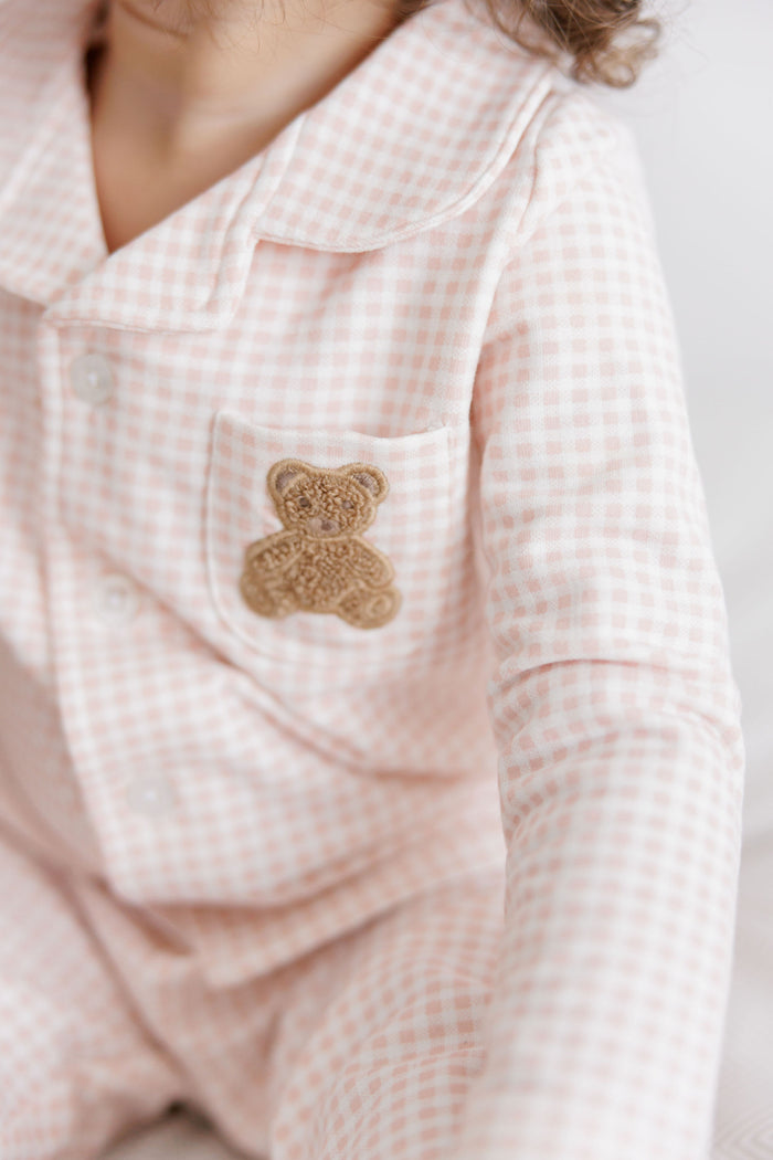 Girls Pajamas – Pink – Gingham Teddy