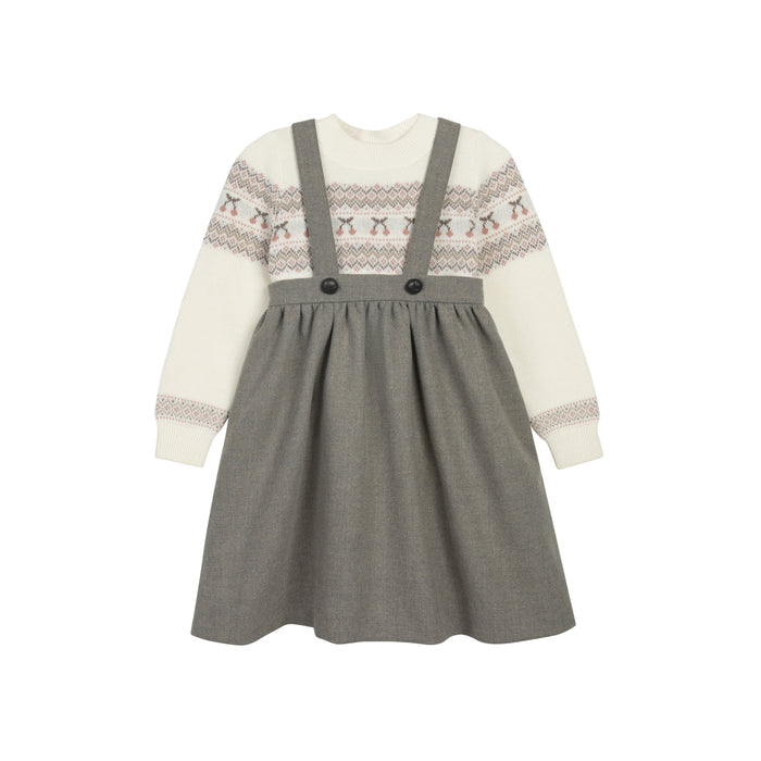 Girls Pullover Sweater – Ivory Mauve – Fair Isle