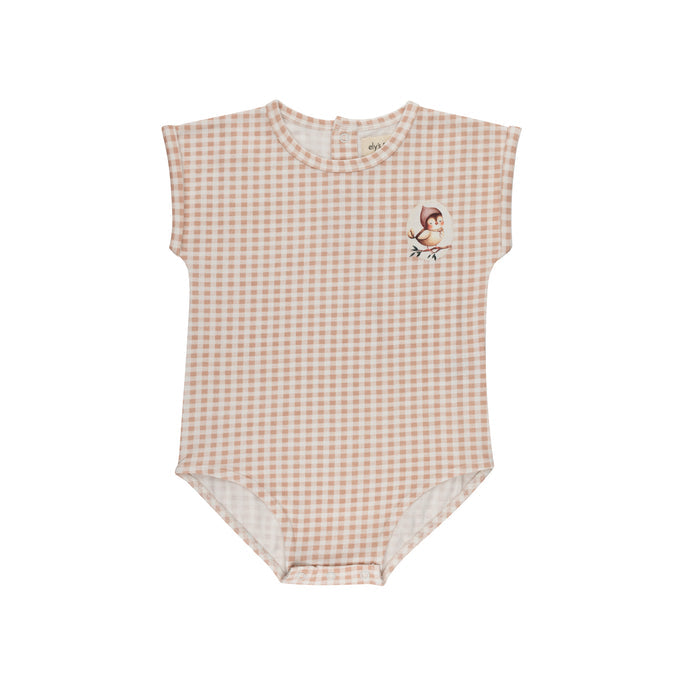 Girls Romper - Blush - Gingham Owl