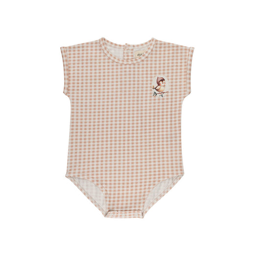 Girls Romper - Blush - Gingham Owl