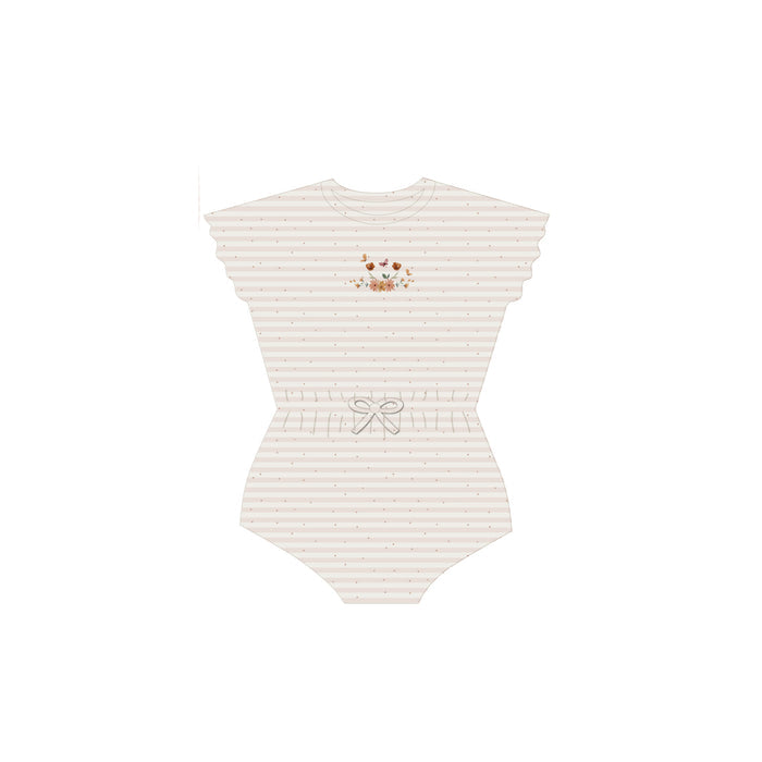 Girls Romper - Ivory Pink - Floral Stripe