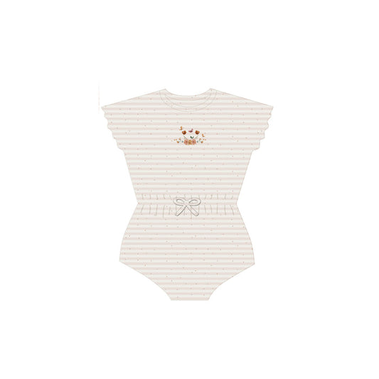 Girls Romper - Ivory Pink - Floral Stripe