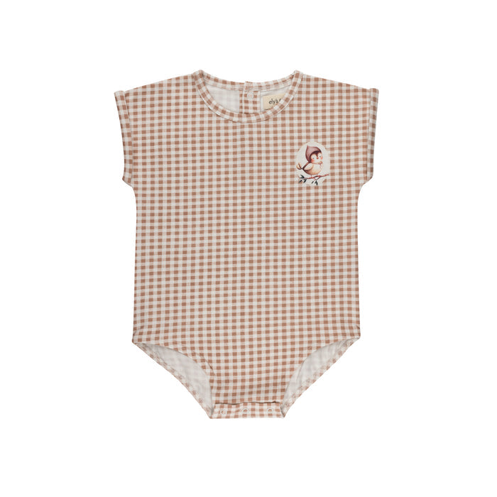 Girls Romper - Mauve - Gingham Owl