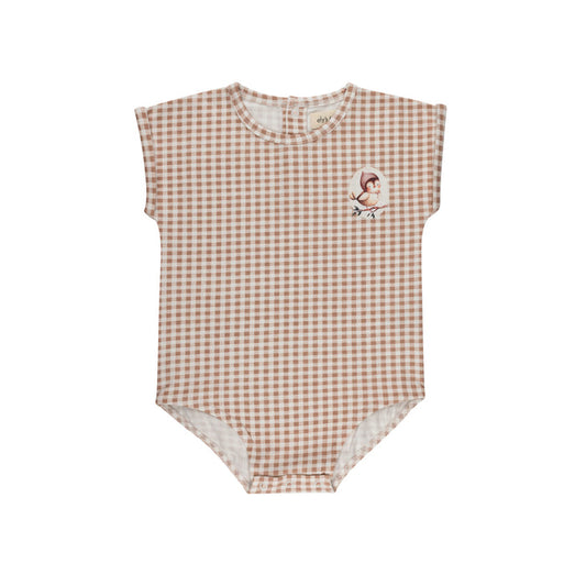 Girls Romper - Mauve - Gingham Owl