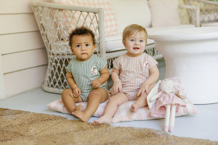 Girls Romper - Mauve - Gingham Owl