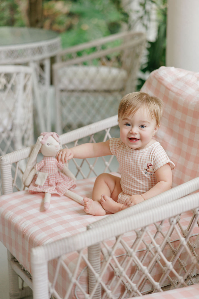 Girls Romper - Mauve - Gingham Owl