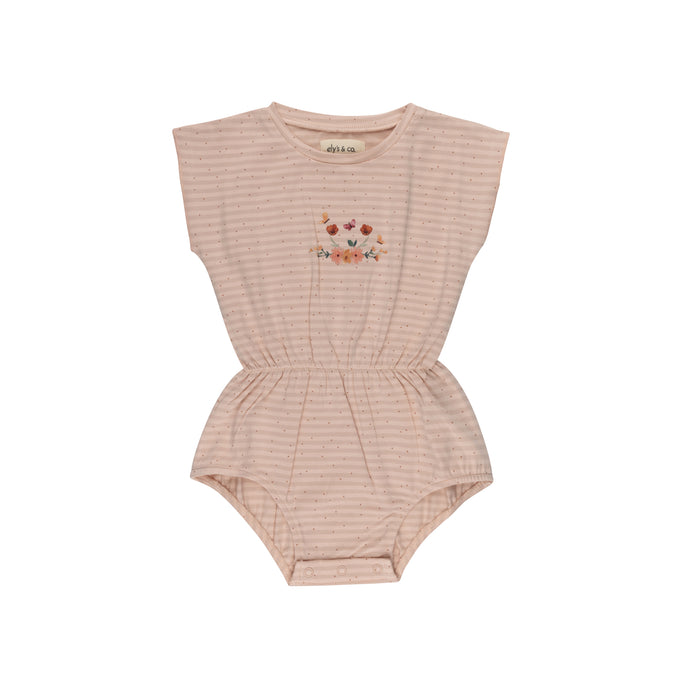 Girls Romper - Pink - Floral Stripe