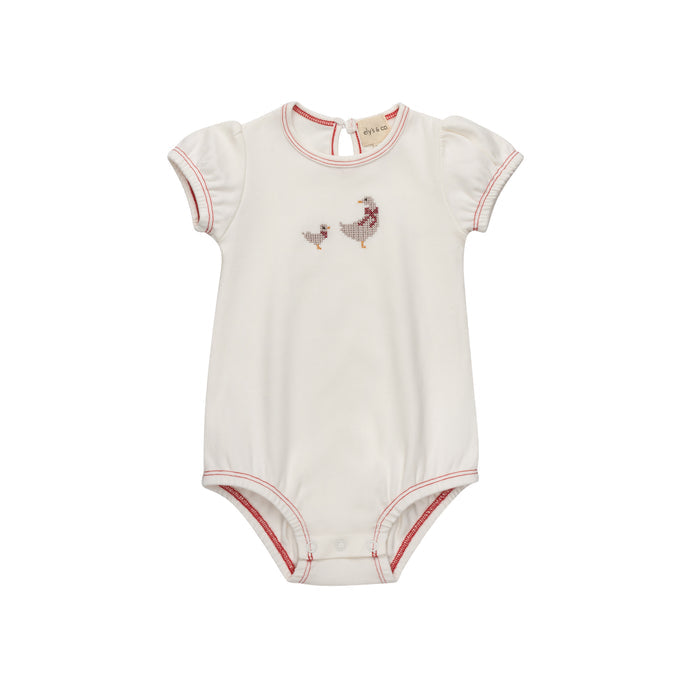 Girls Romper – Ivory Pink – Cross Stitch Duckling
