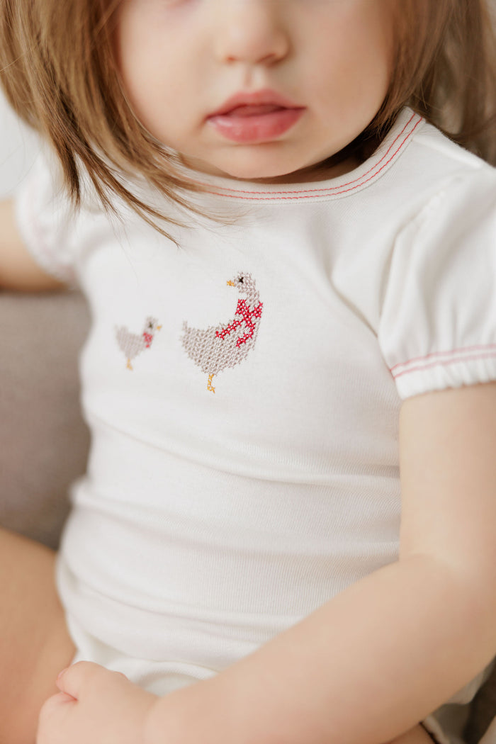 Girls Romper – Ivory Pink – Cross Stitch Duckling