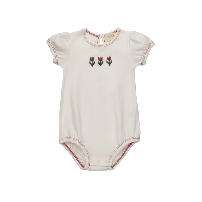 Girls Romper – Ivory Pink – Cross Stitch Tulip