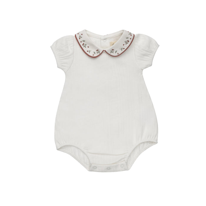 Girls Romper – Ivory Pink – Embroidered Collar