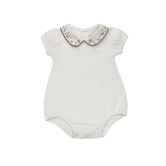 Girls Romper – Ivory Pink – Embroidered Collar