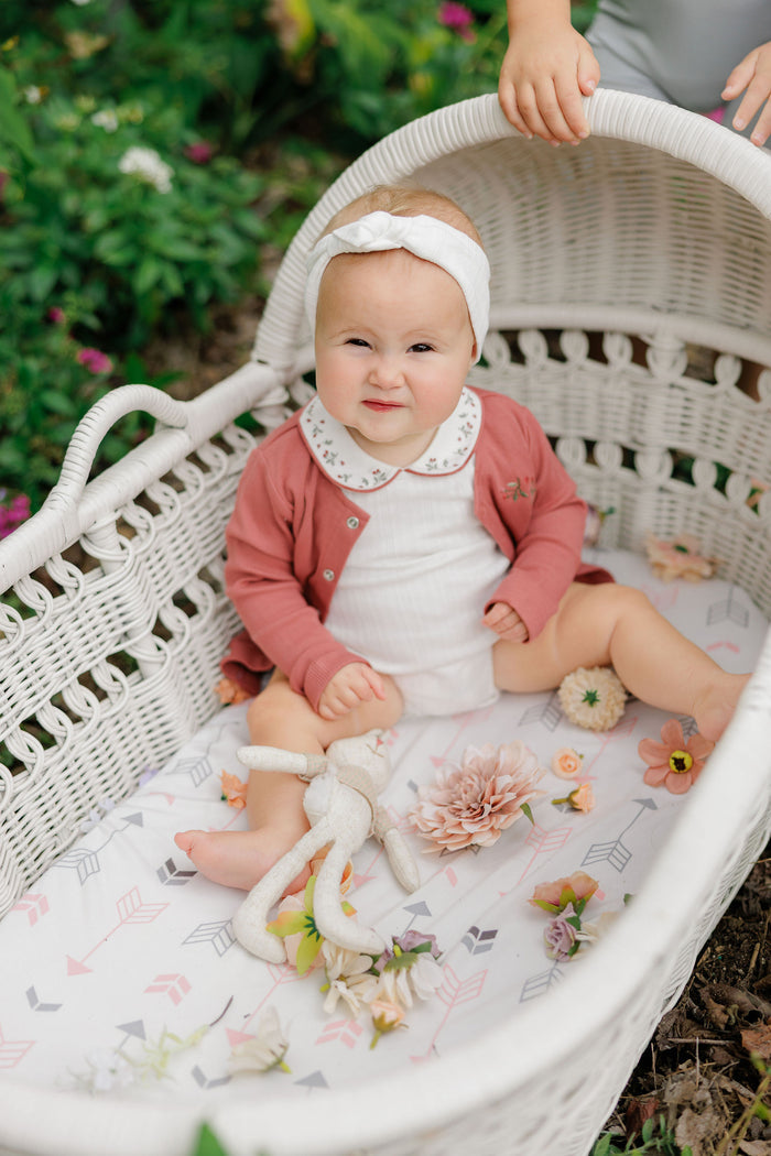 Girls Romper – Ivory Pink – Embroidered Collar