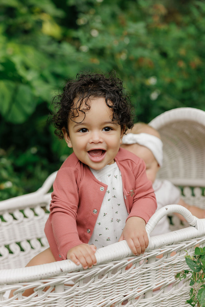 Girls Romper – Ivory Pink – Floral Pointelle
