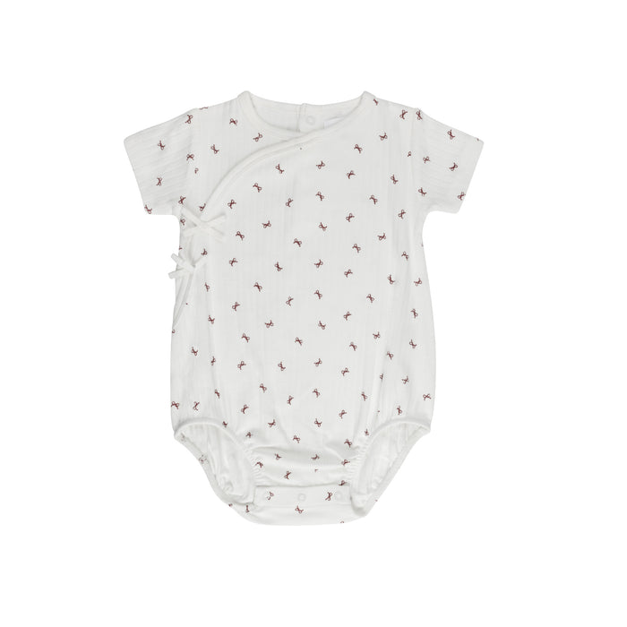 Girls Romper – Ivory Red – Bow Pattern