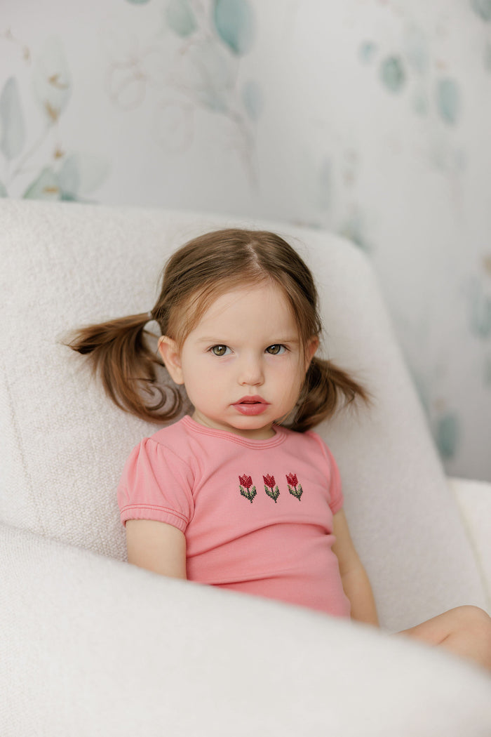 Girls Romper – Pink – Cross Stitch Tulip