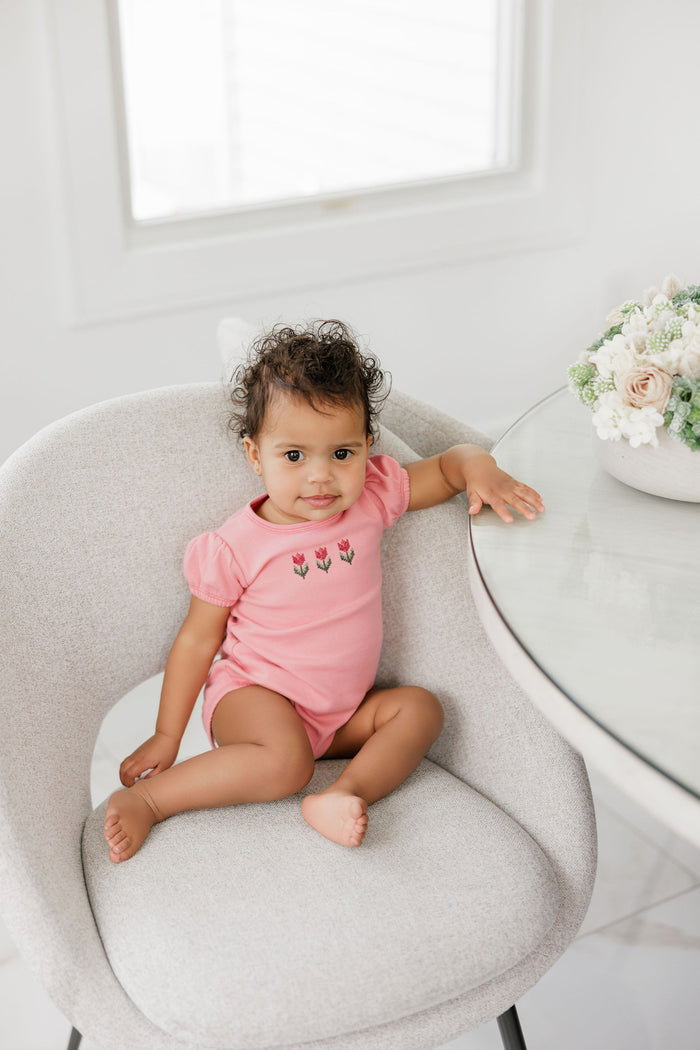 Girls Romper – Pink – Cross Stitch Tulip