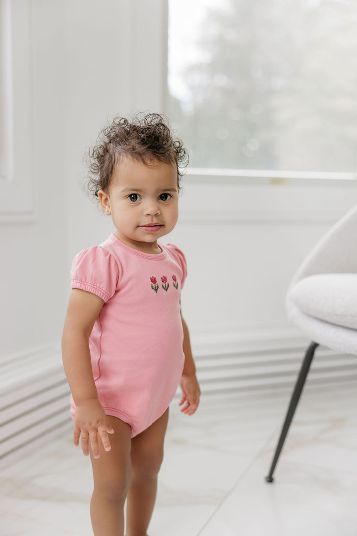 Girls Romper – Pink – Cross Stitch Tulip
