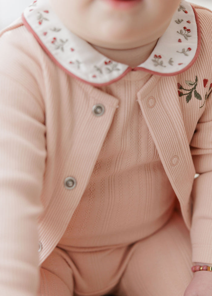 Girls Romper – Pink – Embroidered Collar