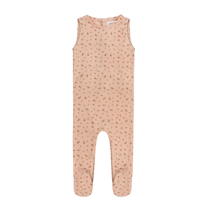 Girls Romper – Pink – Floral Rib (Cardigan sold separately)