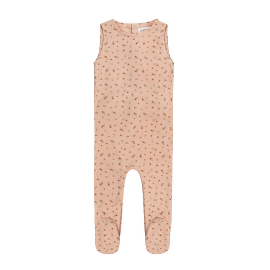 Girls Romper – Pink – Floral Rib (Cardigan sold separately)