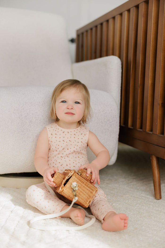 Girls Romper – Pink – Floral Rib (Cardigan sold separately)