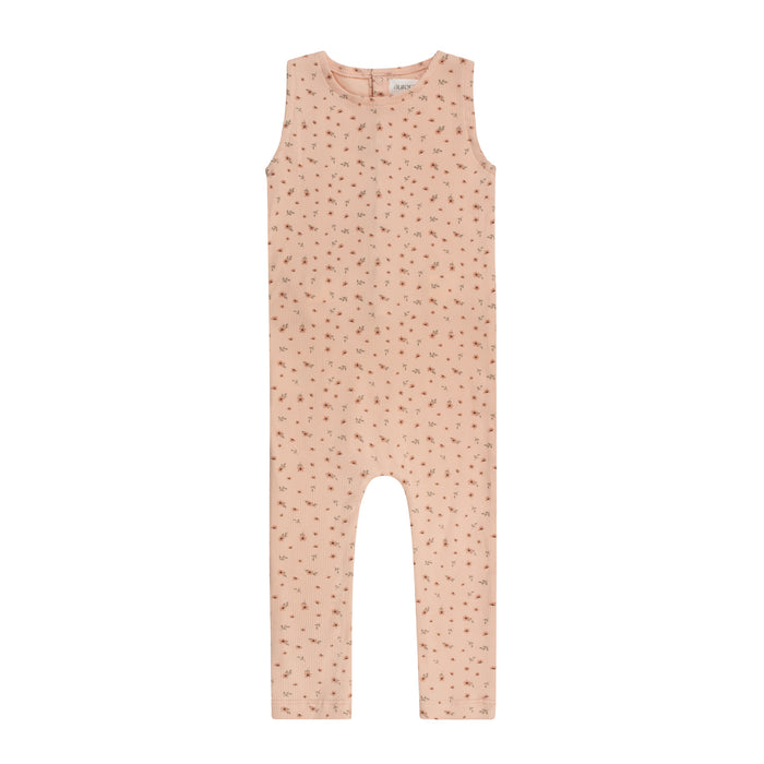 Girls Romper – Pink – Floral Rib (Cardigan sold separately)