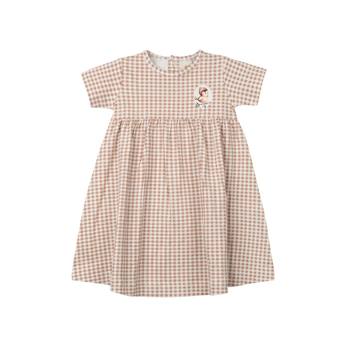 Girls Short Sleeve Dress - Mauve - Gingham Owl
