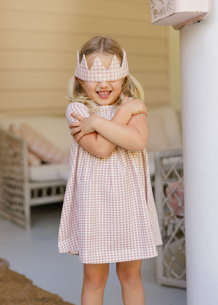 Girls Short Sleeve Dress - Mauve - Gingham Owl