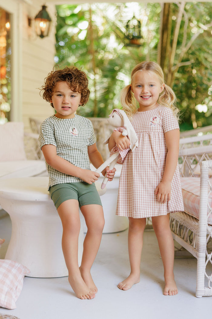 Girls Short Sleeve Dress - Mauve - Gingham Owl