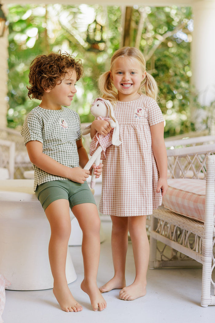Girls Short Sleeve Dress - Mauve - Gingham Owl