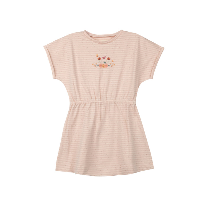 Girls Short Sleeve Dress - Pink - Floral Stripe