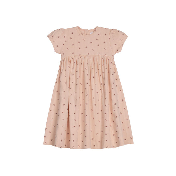 Girls Short Sleeve Dress – Pink – Bow Pattern
