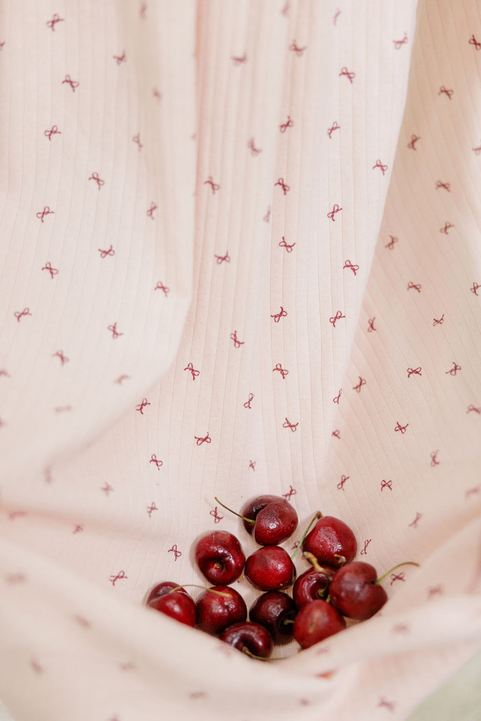 Girls Short Sleeve Dress – Pink – Bow Pattern