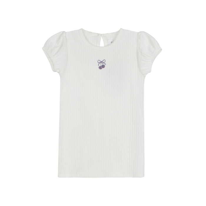 Girls Short Sleeve Tee – Ivory Lilac – Bow Print