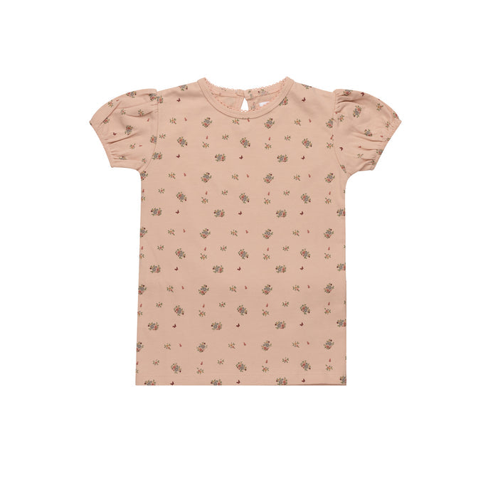 Girls Short Sleeve Tee – Pink – Floral Print