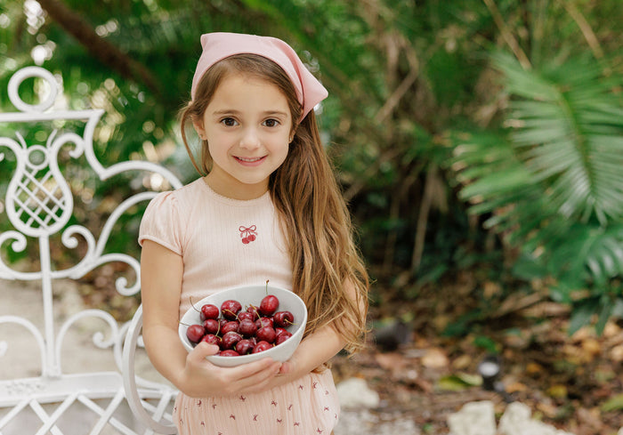 Girls Short Sleeve Tee – Pink/Red – Bow Print