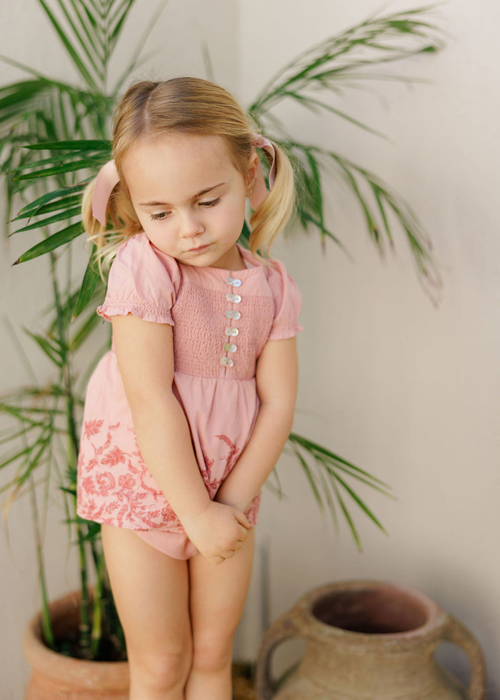 Girls Smocked Floral 2 Piece Set – Pink/Red – Storybook Collection