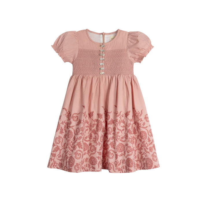Girls Smocked Short Sleeve Floral Dress – Pink/Red – Storybook Collection