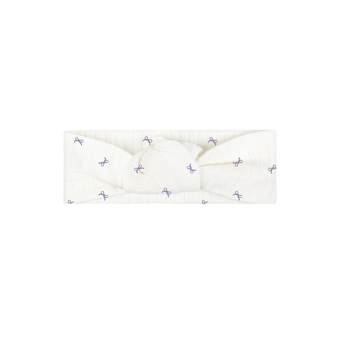 Girls Sweatband – Ivory Lilac – Bow Pattern (not knotted)