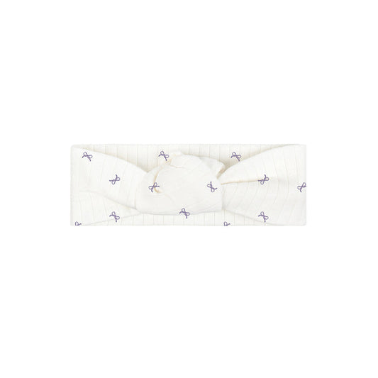 Girls Sweatband – Ivory Lilac – Bow Pattern (not knotted)