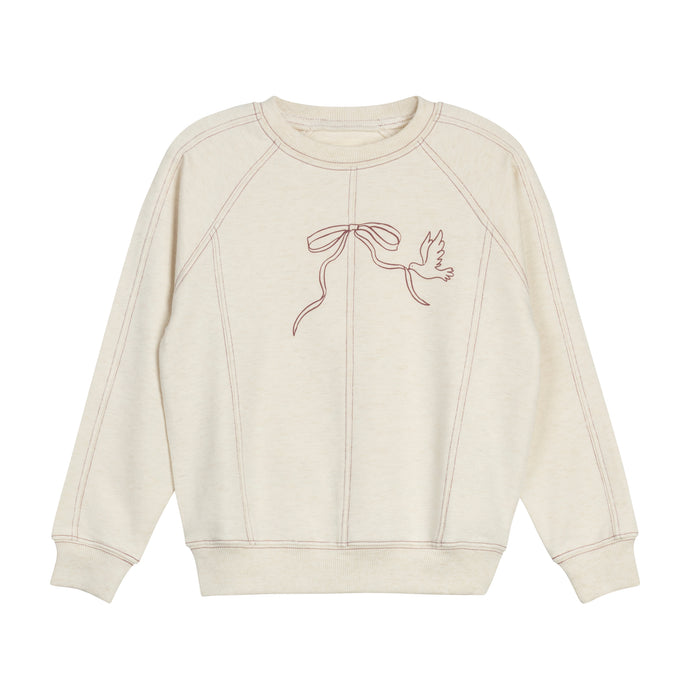 Girls Sweatshirt – Cream Burgundy – Bird Seam