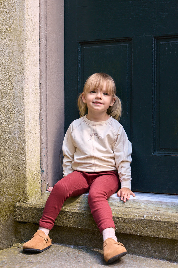 Girls Sweatshirt – Cream Burgundy – Bird Seam