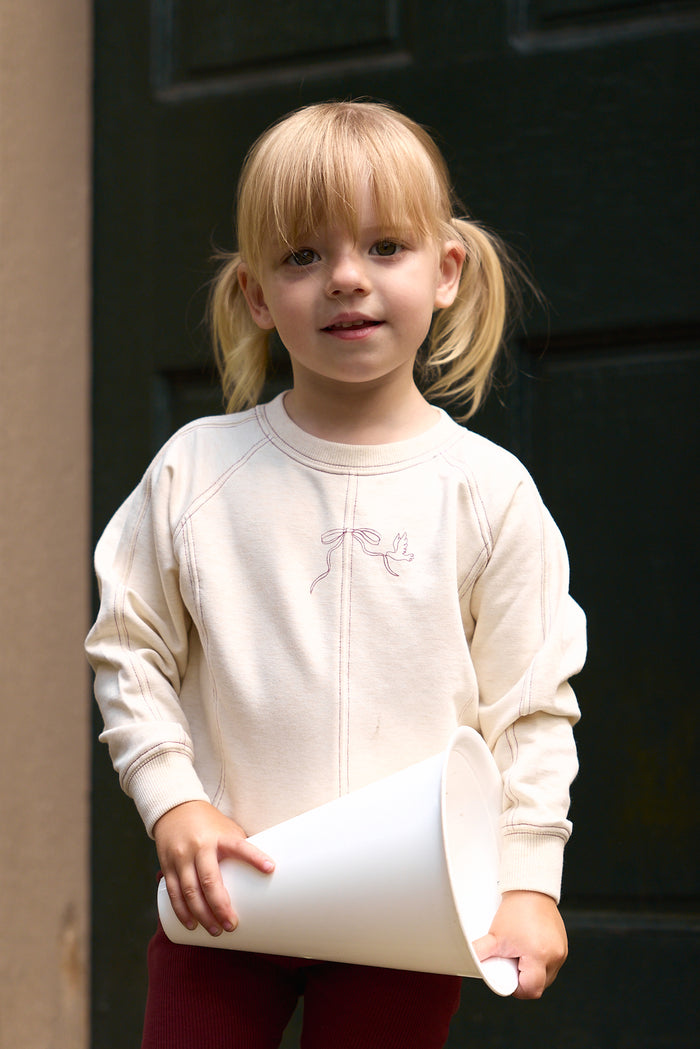 Girls Sweatshirt – Cream Burgundy – Bird Seam